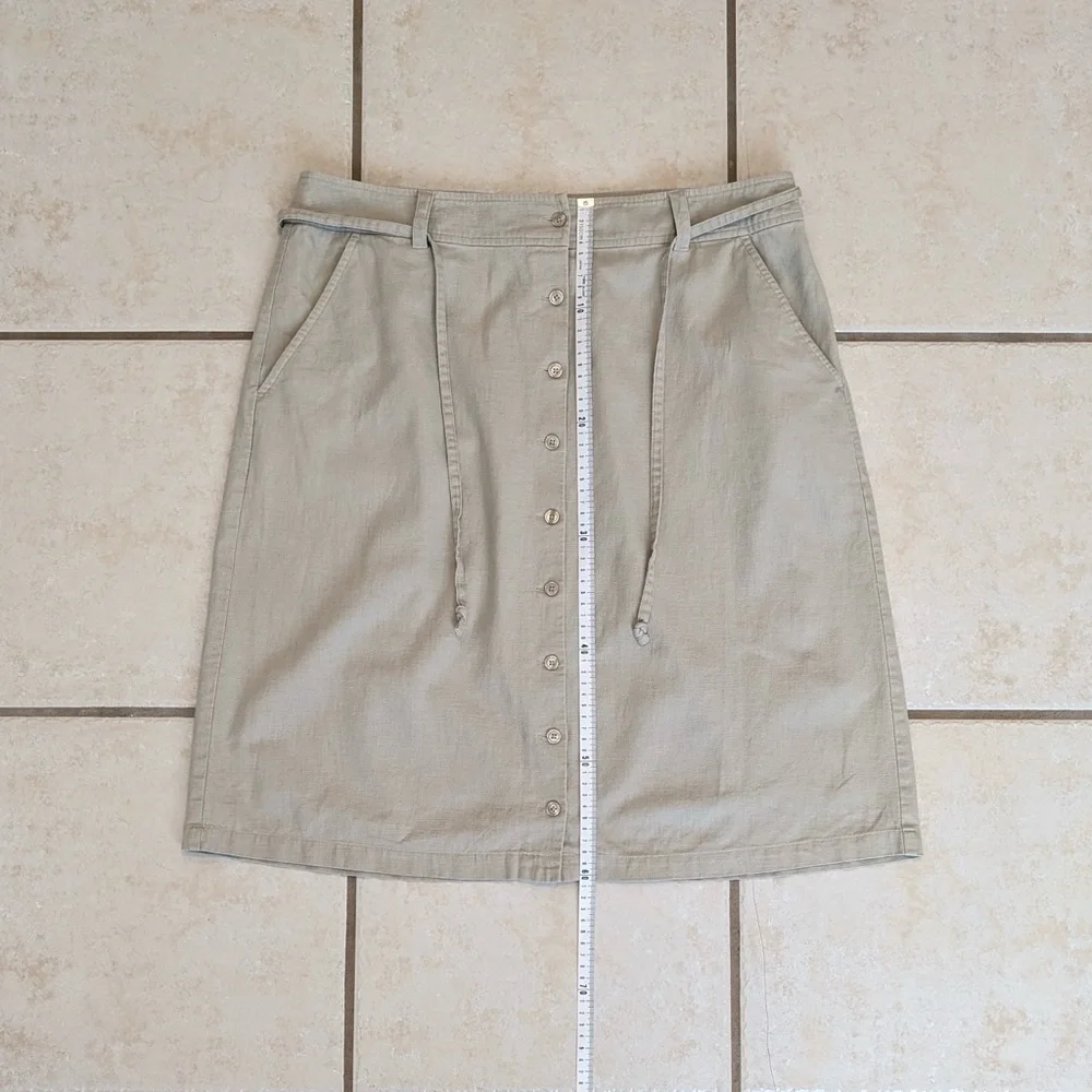 Eddie Bauer Linen & Cotton Size 14 Vintage Button Up A Line Tan Safari Skirt - Picture 11 of 14